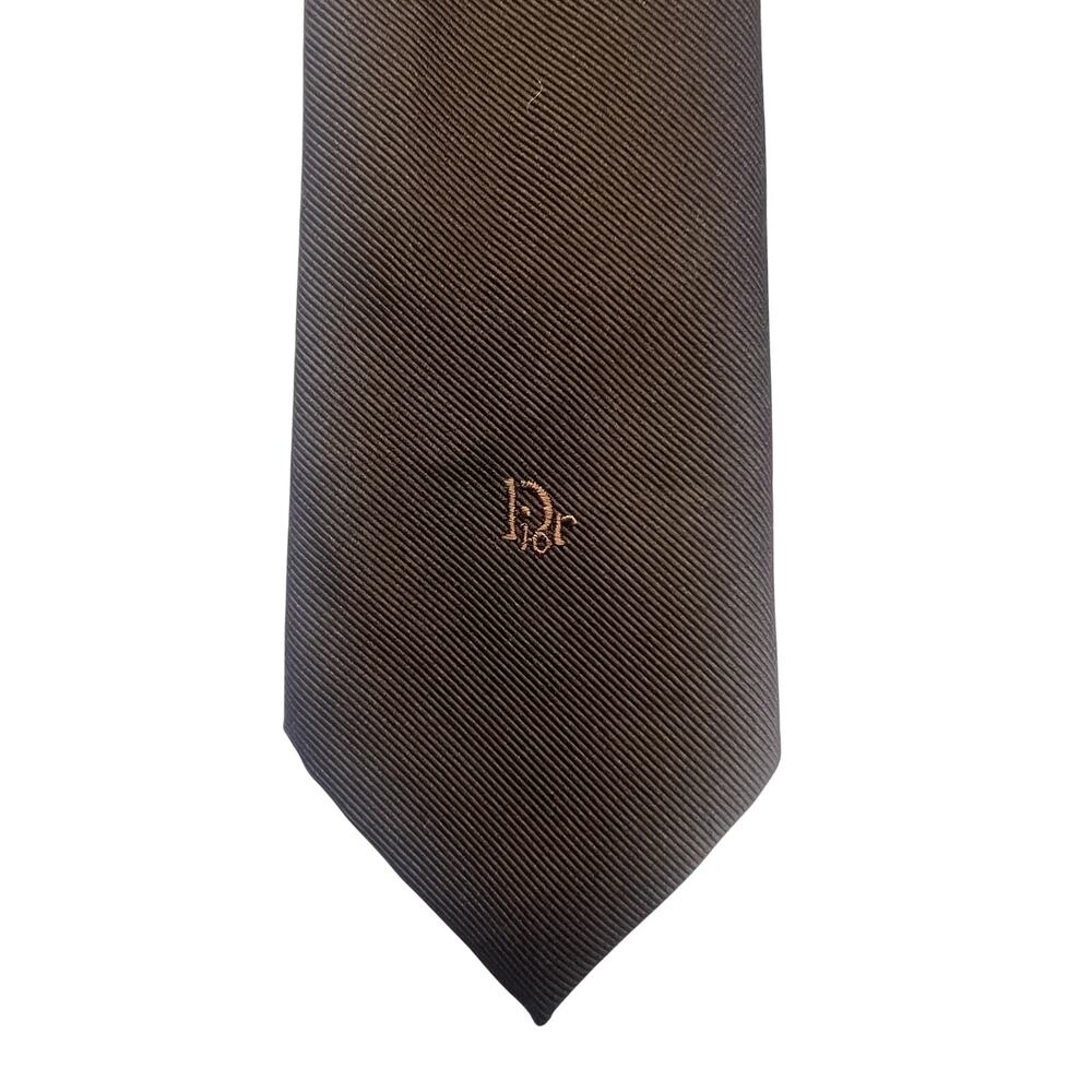 Christian Dior Men's Neck Tie Brown 57" Logo Classic Cocktail Wedding